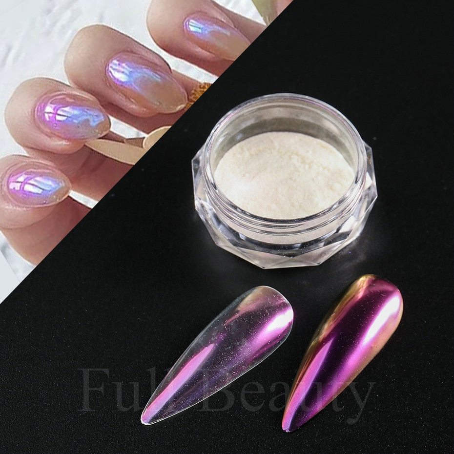 Mirror Nail Powder Pigment Pearl White Rubbing on Nail Art Glitter Dust Chrome Aurora Blue Manicure Holographic Decorations TRZY