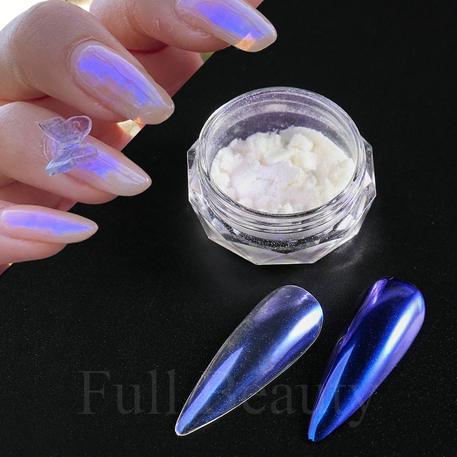 Mirror Nail Powder Pigment Pearl White Rubbing on Nail Art Glitter Dust Chrome Aurora Blue Manicure Holographic Decorations TRZY