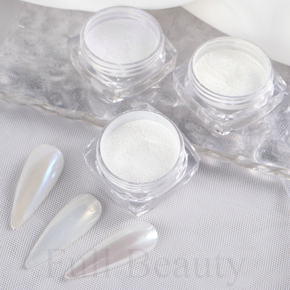 Mirror Nail Powder Pigment Pearl White Rubbing on Nail Art Glitter Dust Chrome Aurora Blue Manicure Holographic Decorations TRZY