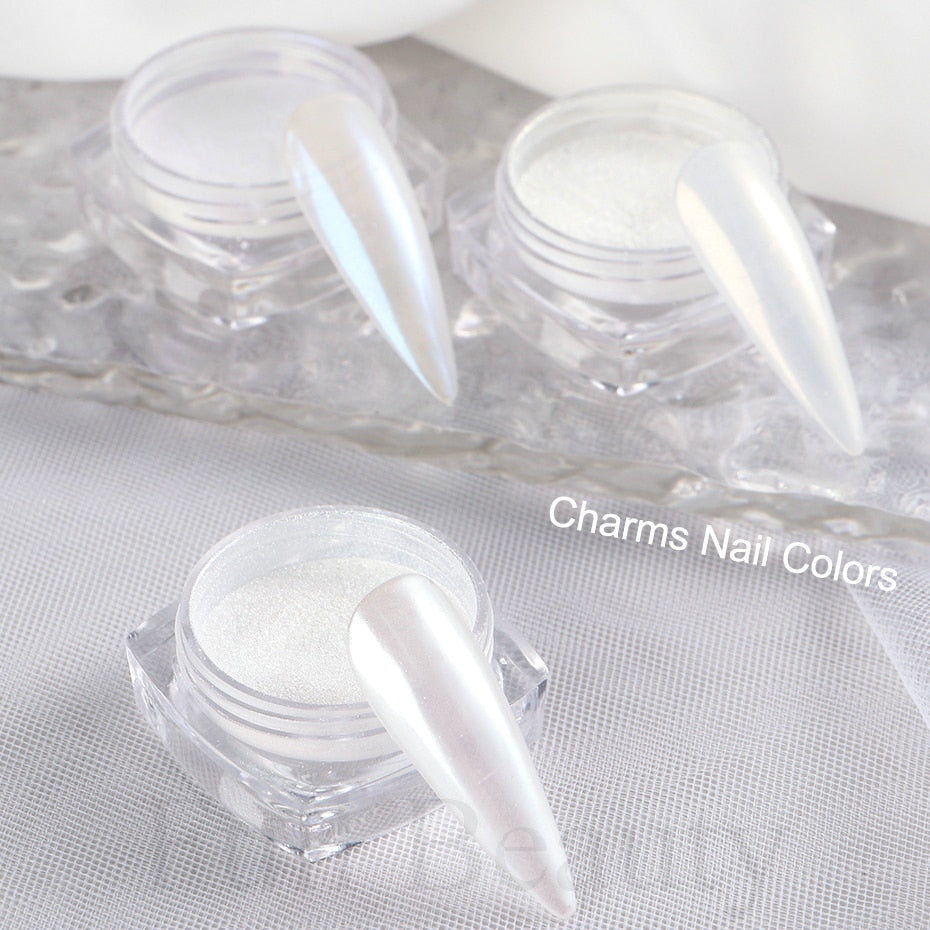 Mirror Nail Powder Pigment Pearl White Rubbing on Nail Art Glitter Dust Chrome Aurora Blue Manicure Holographic Decorations TRZY