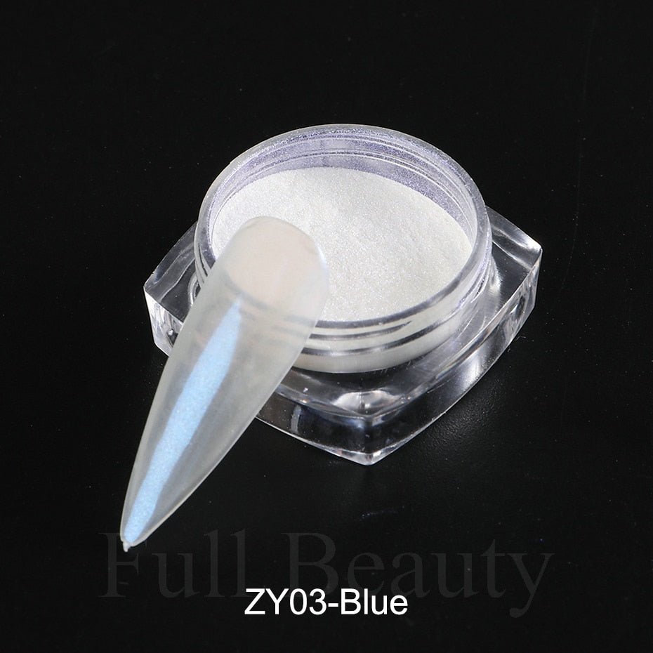 Mirror Nail Powder Pigment Pearl White Rubbing on Nail Art Glitter Dust Chrome Aurora Blue Manicure Holographic Decorations TRZY