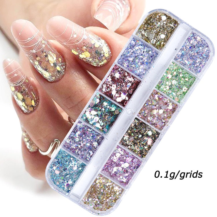 Iridescent Mixed Hexagon Nail Glitter Sequins Holo Flakes Nail Art