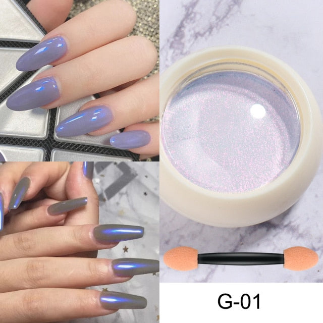 Mirror Nail Powder Pigment Pearl White Rubbing on Nail Art Glitter Dust Chrome Aurora Blue Manicure Holographic Decorations TRZY