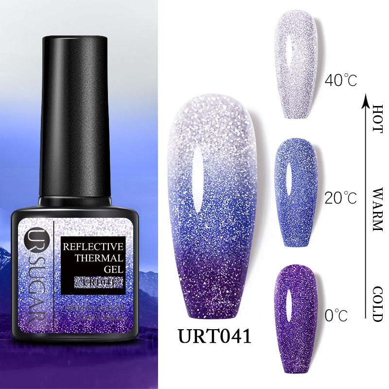 UR SUGAR 7.5ml Thermal Nail Gel Polish Winter Snow Sequins Color Changing Snowflakes Soak Off UV Semi-permanent Nail Art Varnish