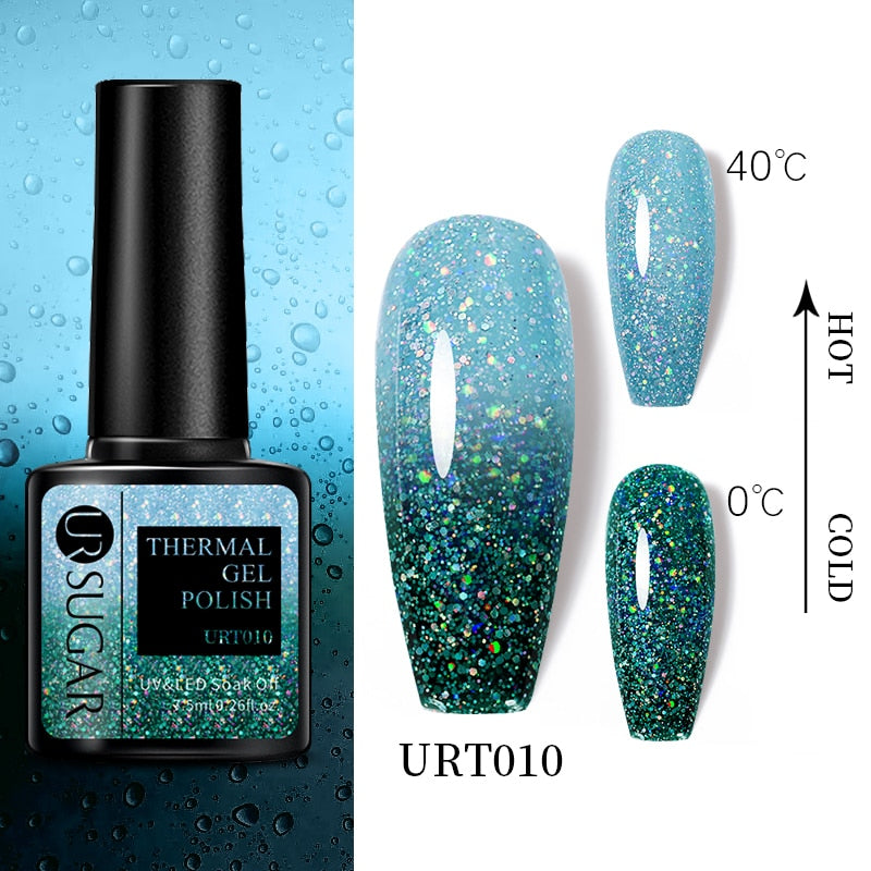 UR SUGAR 7.5ml Thermal Nail Gel Polish Winter Snow Sequins Color Changing Snowflakes Soak Off UV Semi-permanent Nail Art Varnish