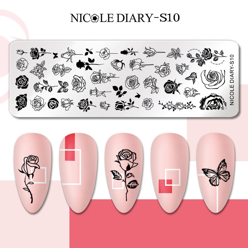 Nail Stamping Plates Leaf Floral Butterfly Line Printing Stencil Nail Stamp