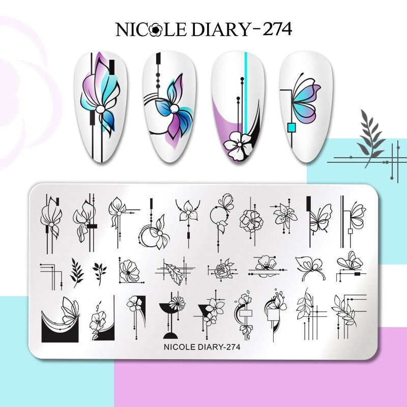 Nail Stamping Plates Leaf Floral Butterfly Line Printing Stencil Nail Stamp