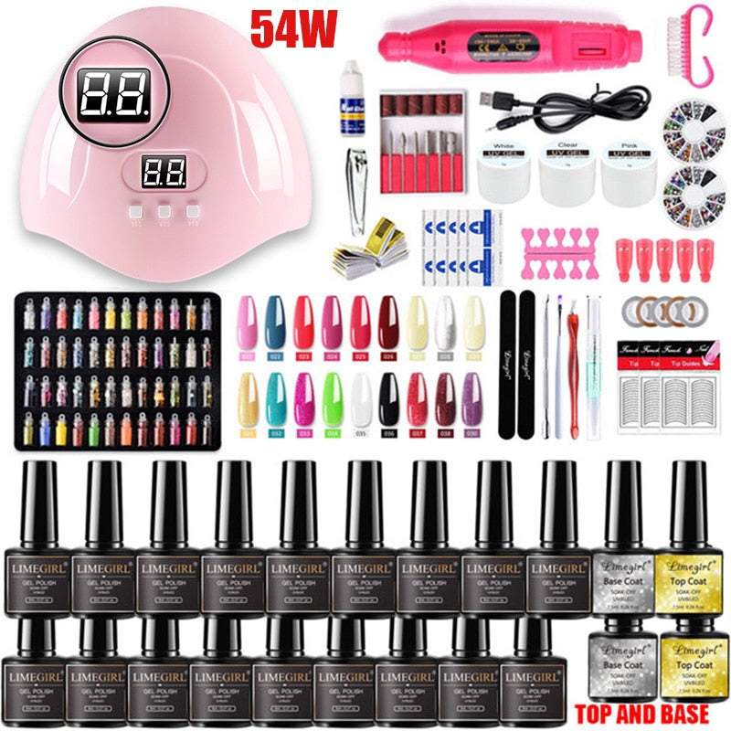 Nail set 120/54W UV LED LAMP for Manicure Gel nail polish Set Kit Gel Varnish Electric Nail Drill Manicure Sets Nail Art Tools