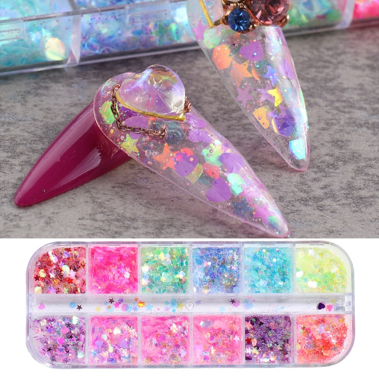 Iridescent Mixed Hexagon Nail Glitter Sequins Holo Flakes Nail Art