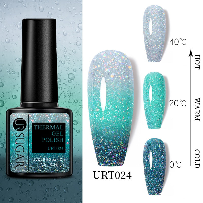 UR SUGAR 7.5ml Thermal Nail Gel Polish Winter Snow Sequins Color Changing Snowflakes Soak Off UV Semi-permanent Nail Art Varnish