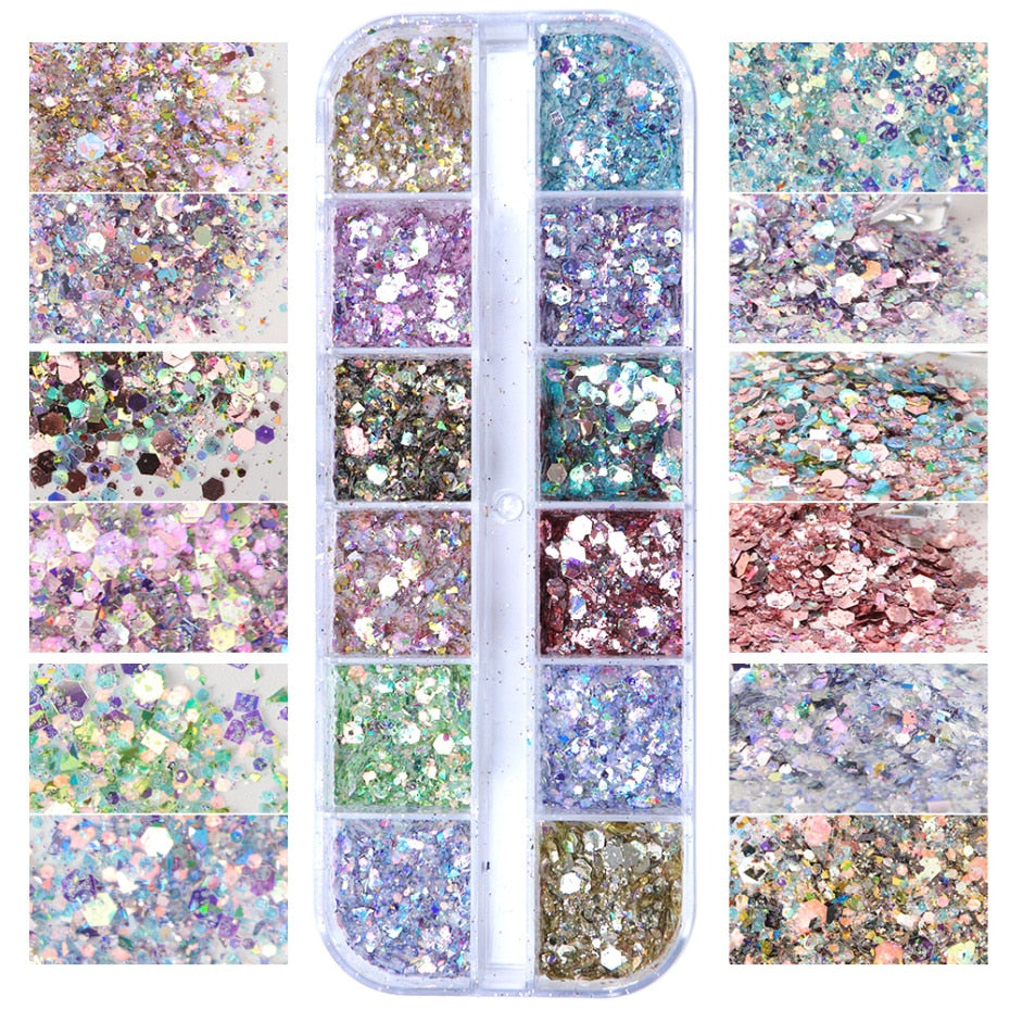 Iridescent Mixed Hexagon Nail Glitter Sequins Holo Flakes Nail Art