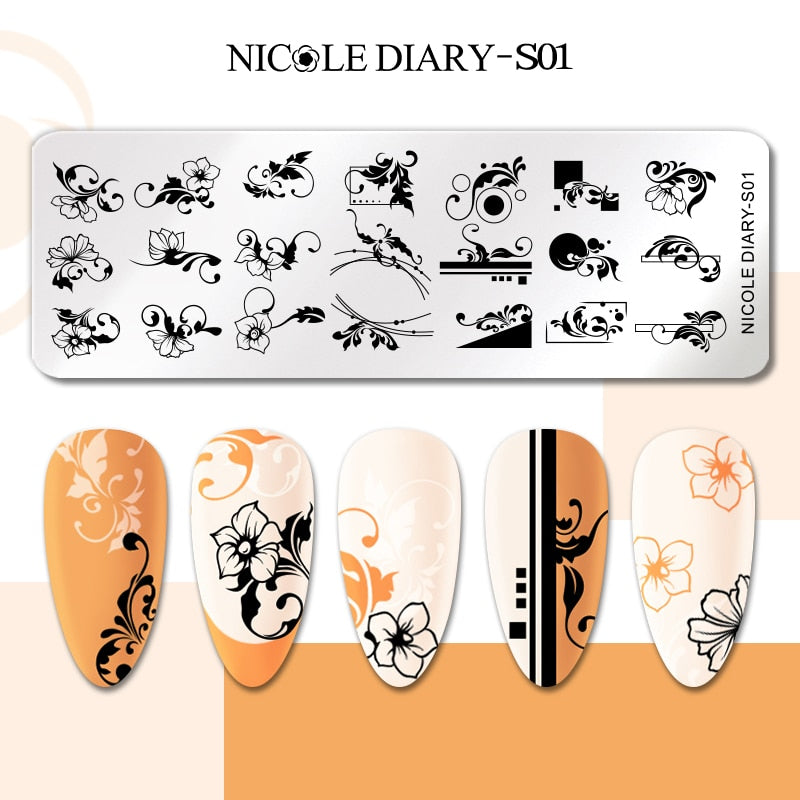 Nail Stamping Plates Leaf Floral Butterfly Line Printing Stencil Nail Stamp