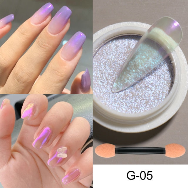 Mirror Nail Powder Pigment Pearl White Rubbing on Nail Art Glitter Dust Chrome Aurora Blue Manicure Holographic Decorations TRZY