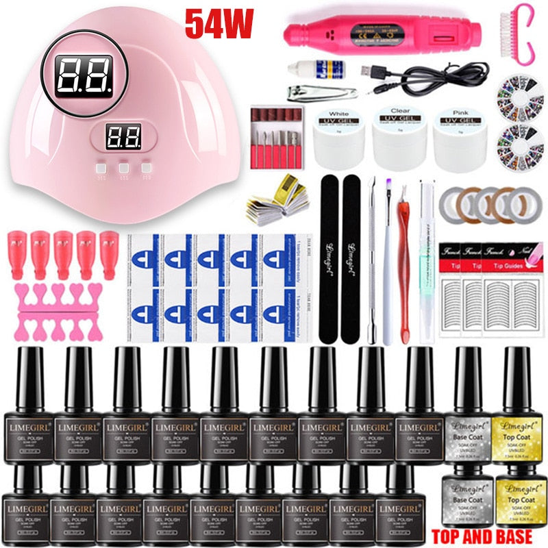 Nail set 120/54W UV LED LAMP for Manicure Gel nail polish Set Kit Gel Varnish Electric Nail Drill Manicure Sets Nail Art Tools