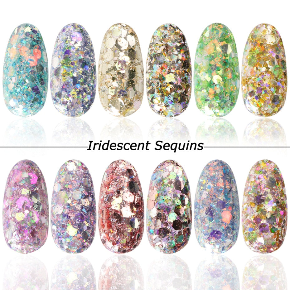 Iridescent Mixed Hexagon Nail Glitter Sequins Holo Flakes Nail Art