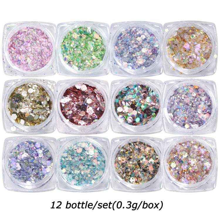 Iridescent Mixed Hexagon Nail Glitter Sequins Holo Flakes Nail Art