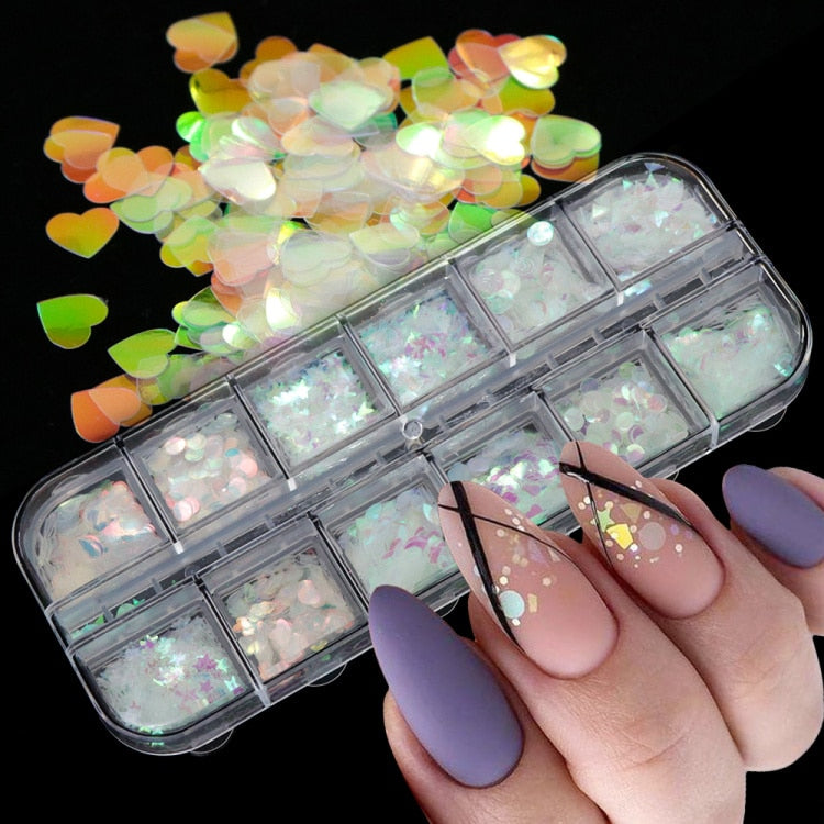 Iridescent Mixed Hexagon Nail Glitter Sequins Holo Flakes Nail Art