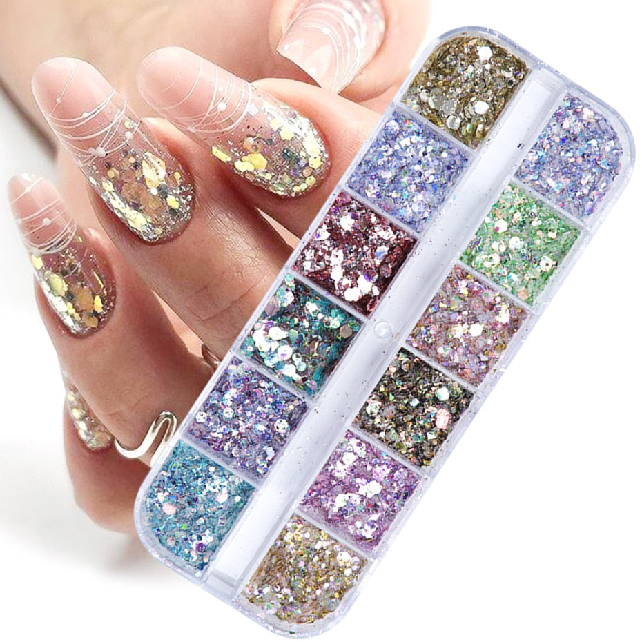 Iridescent Mixed Hexagon Nail Glitter Sequins Holo Flakes Nail Art