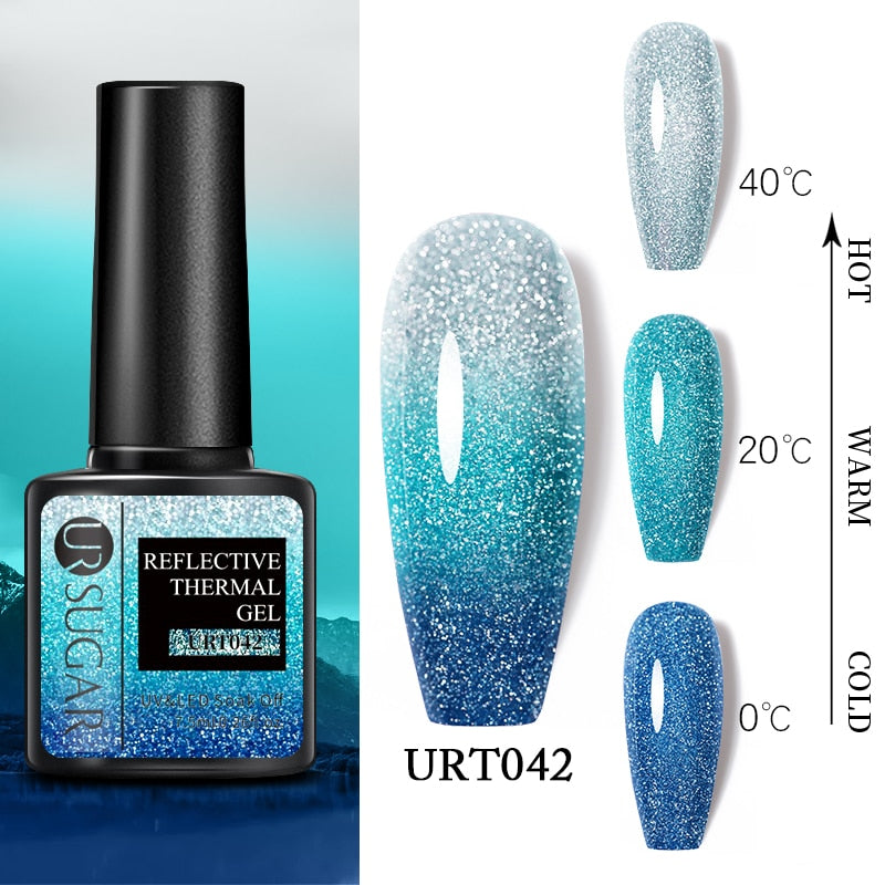 UR SUGAR 7.5ml Thermal Nail Gel Polish Winter Snow Sequins Color Changing Snowflakes Soak Off UV Semi-permanent Nail Art Varnish