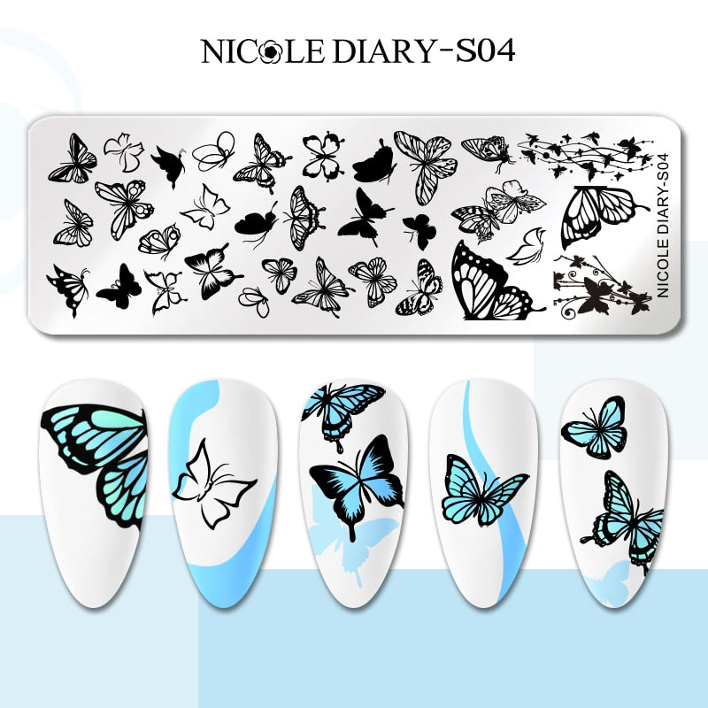 Nail Stamping Plates Leaf Floral Butterfly Line Printing Stencil Nail Stamp