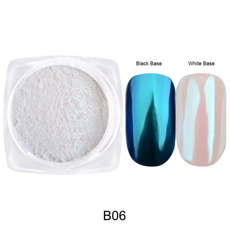 Mirror Nail Powder Pigment Pearl White Rubbing on Nail Art Glitter Dust Chrome Aurora Blue Manicure Holographic Decorations TRZY