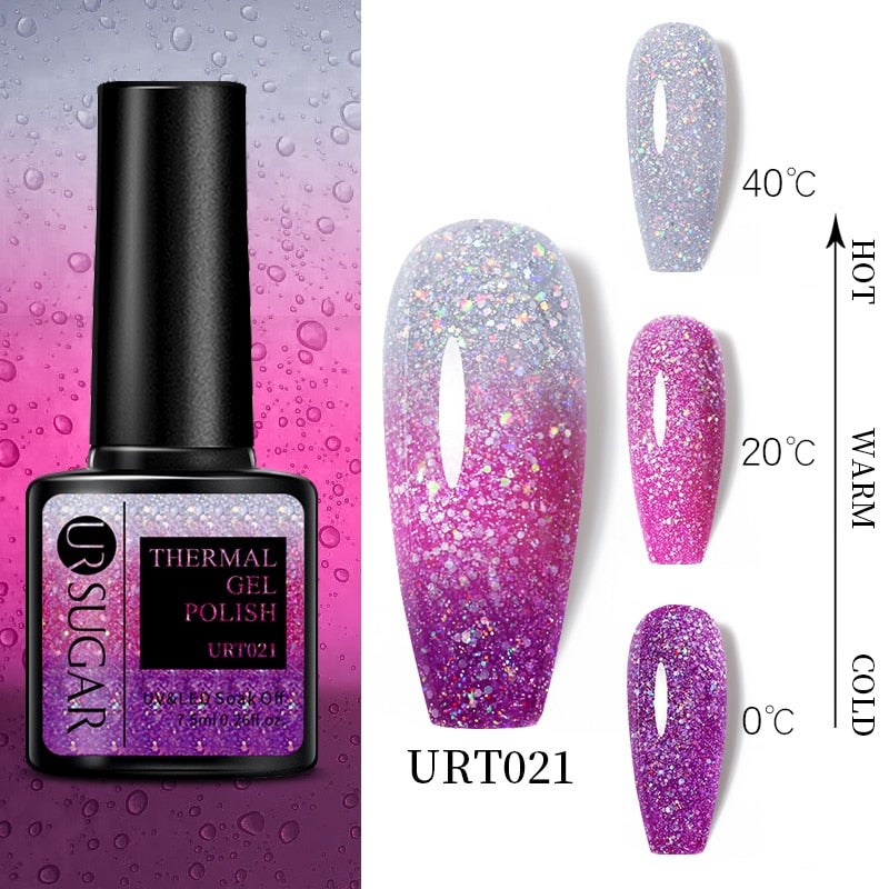 UR SUGAR 7.5ml Thermal Nail Gel Polish Winter Snow Sequins Color Changing Snowflakes Soak Off UV Semi-permanent Nail Art Varnish