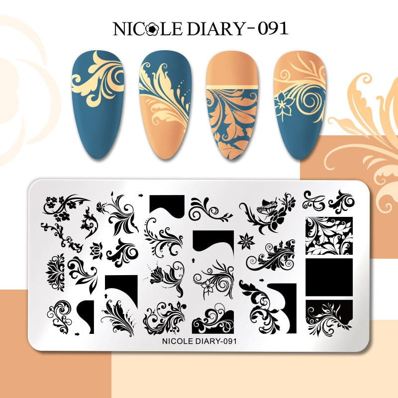 Nail Stamping Plates Leaf Floral Butterfly Line Printing Stencil Nail Stamp