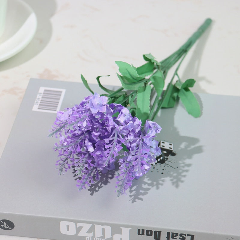 Artificial Flowers Flocked Plastic Lavender Bundle Fake Plants Wedding Bridle Bouquet Indoor Outdoor Home Kitchen Office Table