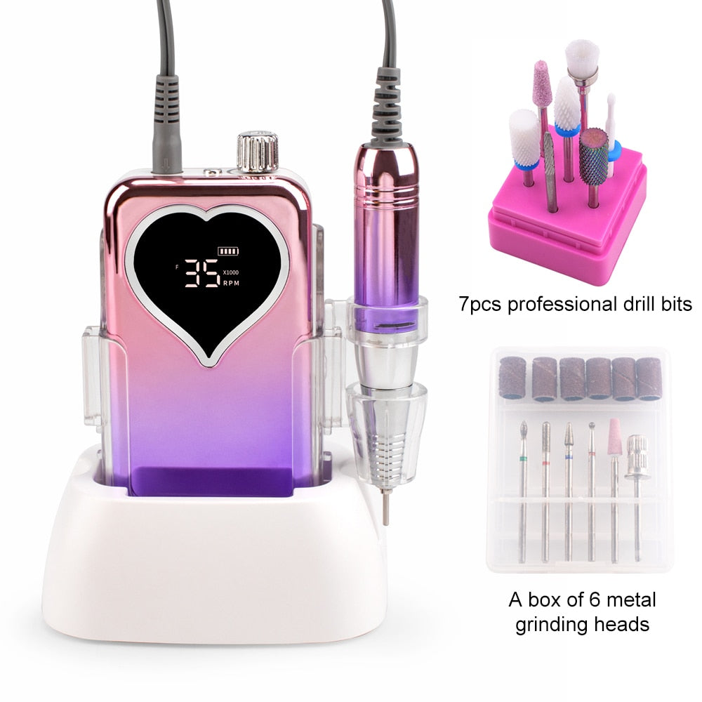 Professional Nail Drill Machine 35000 RPM Portable Electric Nail File Rechargeable Manicure Machine Set Kit for Nail Supplies