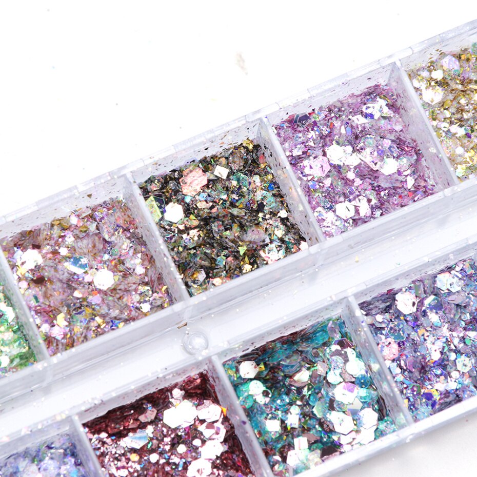 Iridescent Mixed Hexagon Nail Glitter Sequins Holo Flakes Nail Art