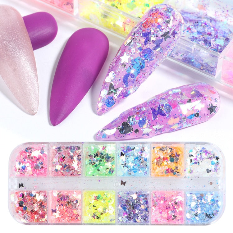 Iridescent Mixed Hexagon Nail Glitter Sequins Holo Flakes Nail Art