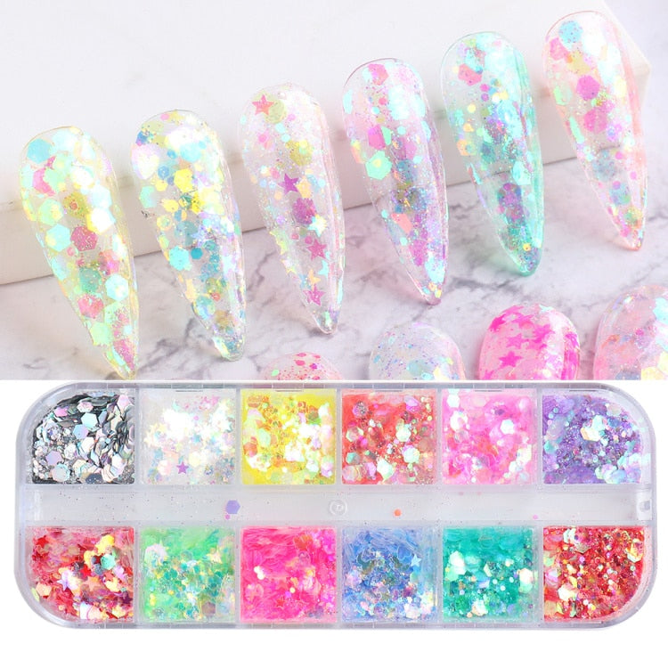 Iridescent Mixed Hexagon Nail Glitter Sequins Holo Flakes Nail Art