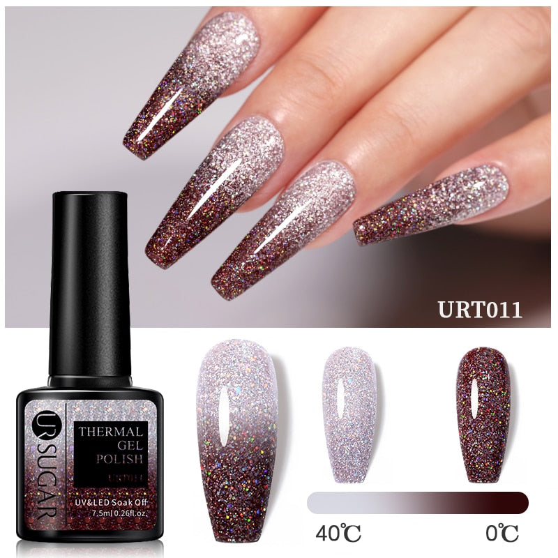 UR SUGAR 7.5ml Thermal Nail Gel Polish Winter Snow Sequins Color Changing Snowflakes Soak Off UV Semi-permanent Nail Art Varnish