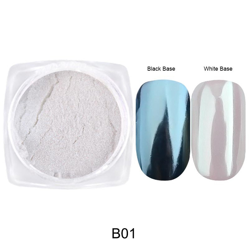 Mirror Nail Powder Pigment Pearl White Rubbing on Nail Art Glitter Dust Chrome Aurora Blue Manicure Holographic Decorations TRZY