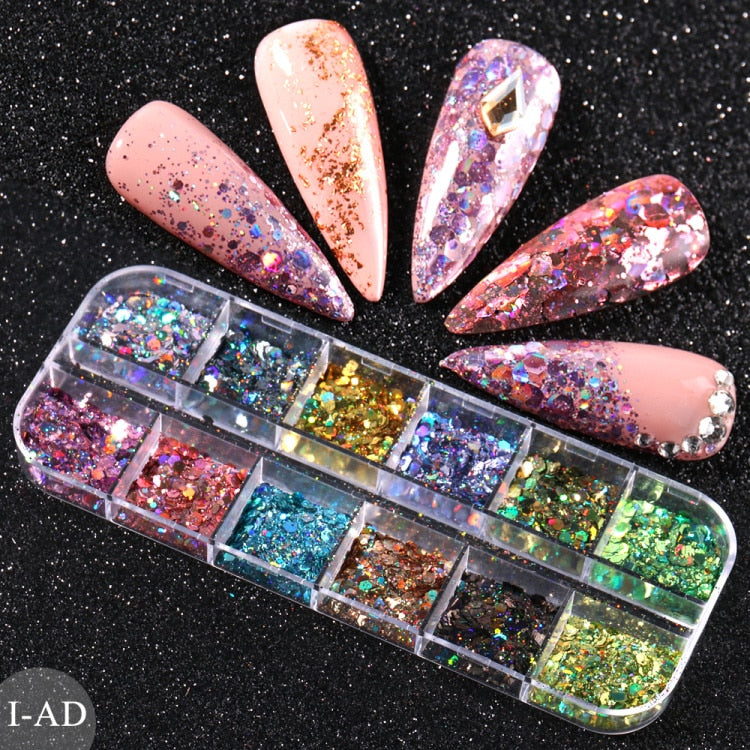 Iridescent Mixed Hexagon Nail Glitter Sequins Holo Flakes Nail Art