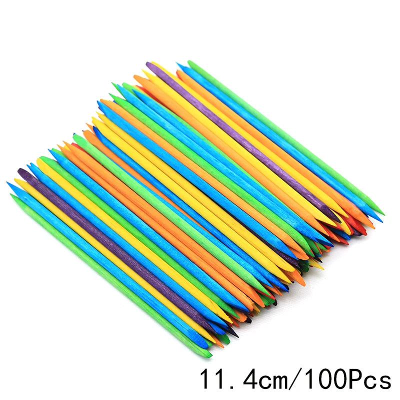 100PCS Cuticle Pusher Remover Nail Art Tools Orange Wood Sticks Rhinestones Picker bead pusher Manicure Pedicure Care supplies