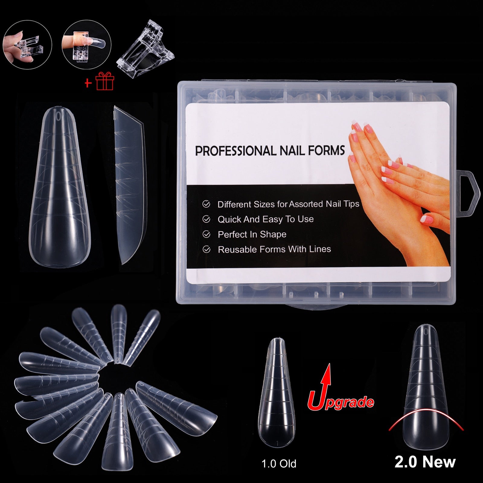 NEW Stiletto Coffin Clear Dual Forms False Tips