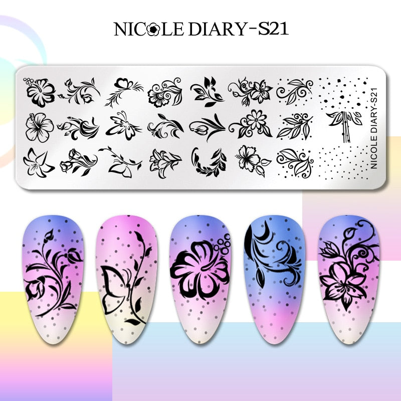 Nail Stamping Plates Leaf Floral Butterfly Line Printing Stencil Nail Stamp