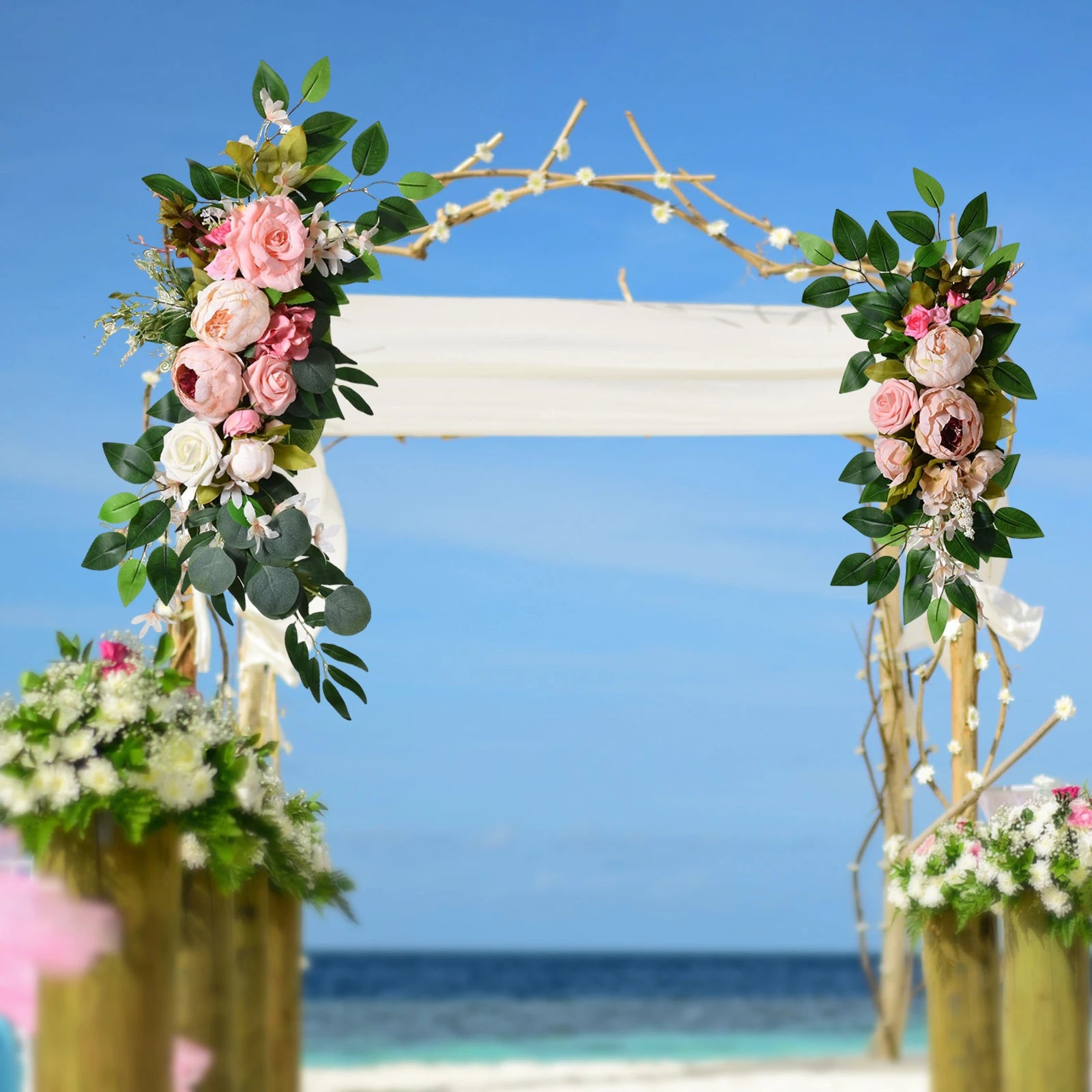 2Pcs/Set Artificial Arch Flower Swag Table Runner Centerpiece Garland for Wall Wedding Ceremony Sign Floral Decoration Flowers