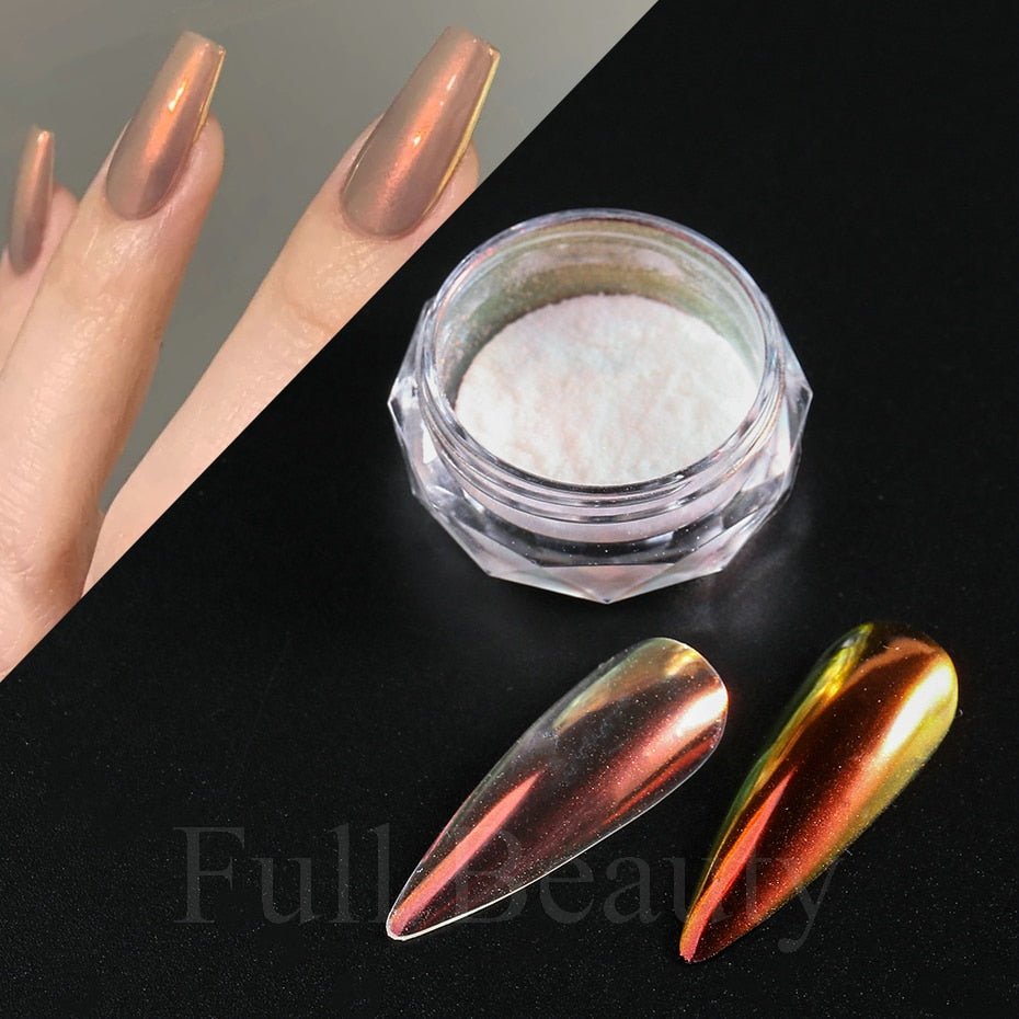 Mirror Nail Powder Pigment Pearl White Rubbing on Nail Art Glitter Dust Chrome Aurora Blue Manicure Holographic Decorations TRZY