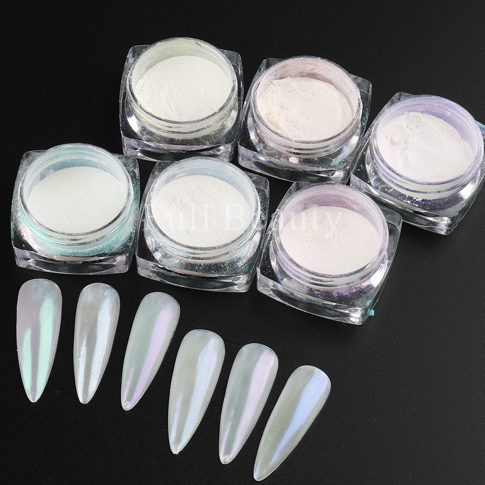 White Chrome Pearl Nail Powder Shimmer Glitter