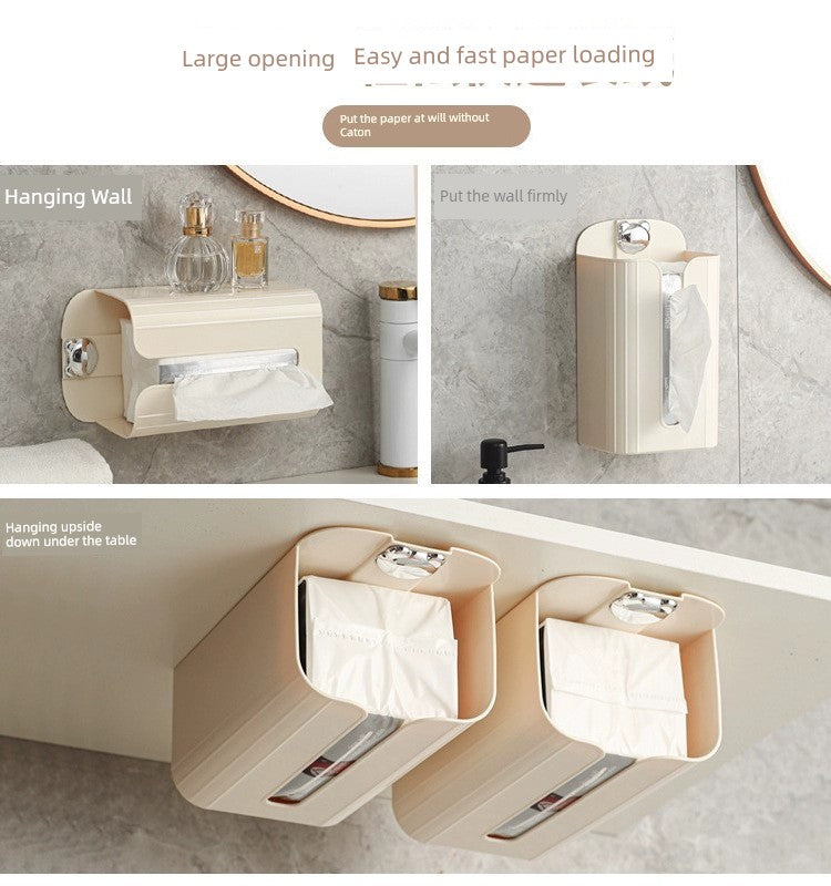 Cream Style Toilet Kitchen Punch-Free Wall-Mounted Face Cloth Storage Box Accessible Luxury Paper Extraction Box Storage Rack