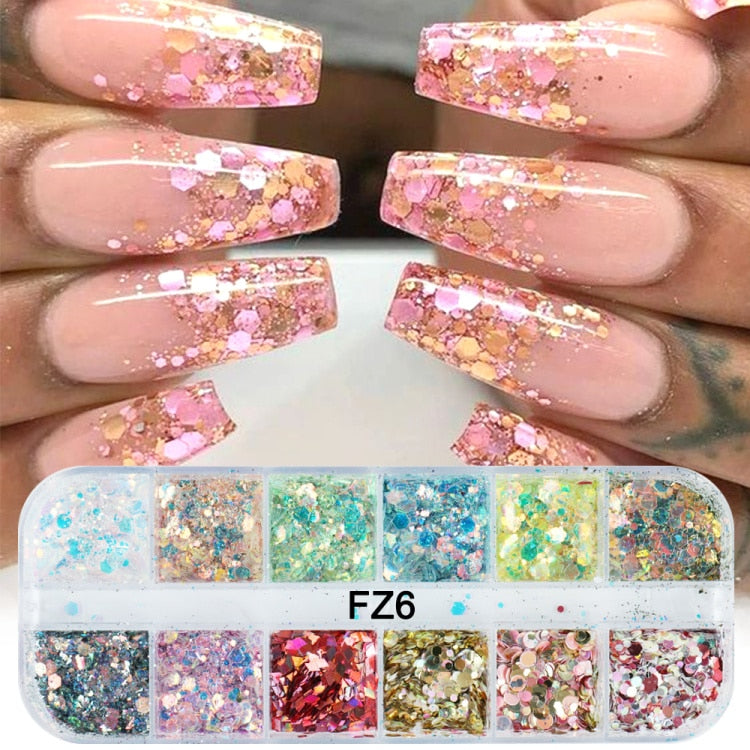 Iridescent Mixed Hexagon Nail Glitter Sequins Holo Flakes Nail Art