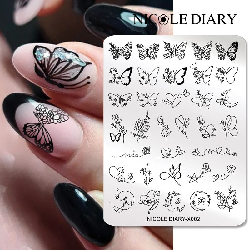 Nail Stamping Plates Leaf Floral Butterfly Line Printing Stencil Nail Stamp