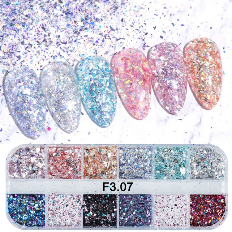 Iridescent Mixed Hexagon Nail Glitter Sequins Holo Flakes Nail Art