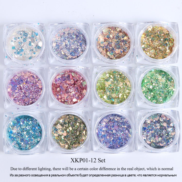 Iridescent Mixed Hexagon Nail Glitter Sequins Holo Flakes Nail Art