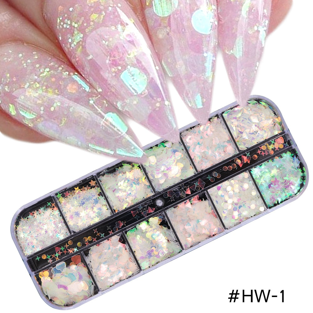 Iridescent Mixed Hexagon Nail Glitter Sequins Holo Flakes Nail Art