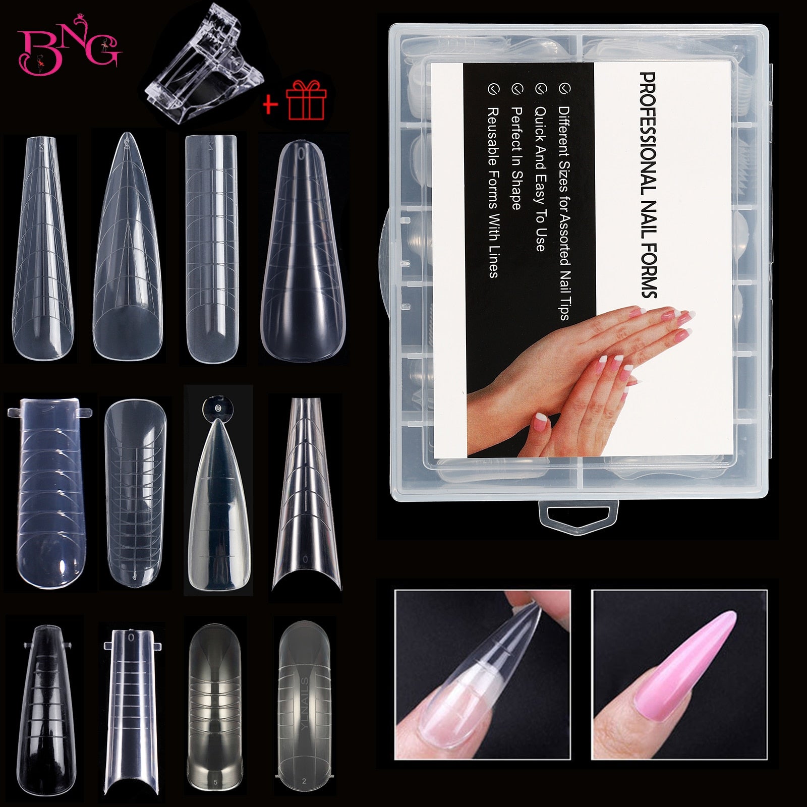 NEW Stiletto Coffin Clear Dual Forms False Tips