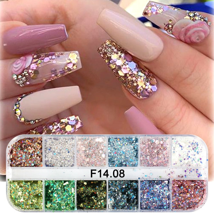 Iridescent Mixed Hexagon Nail Glitter Sequins Holo Flakes Nail Art