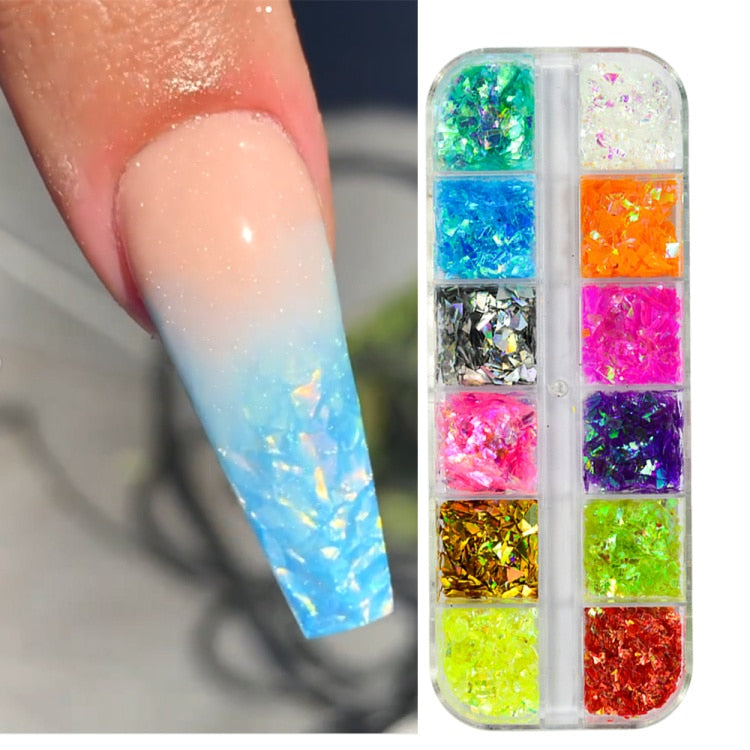 Iridescent Mixed Hexagon Nail Glitter Sequins Holo Flakes Nail Art